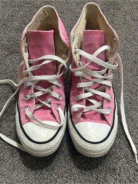Converse Pink High-Top Canvas Sneakers with White Laces